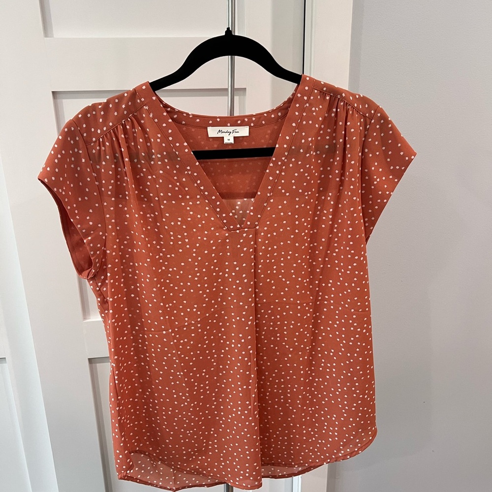 Polka Dot V-Neck Top - Orange